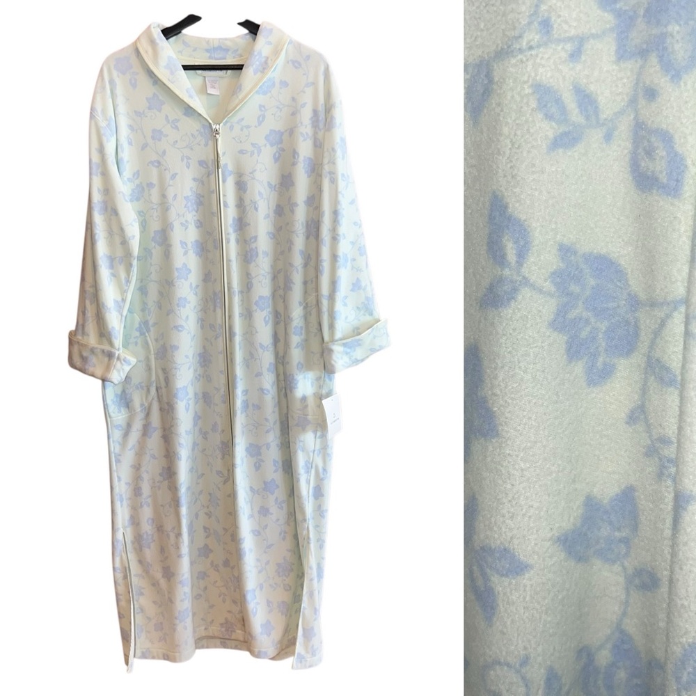 Liz Claiborne Robe Womens L Pale Green Lavender Floral Zip Front NWT